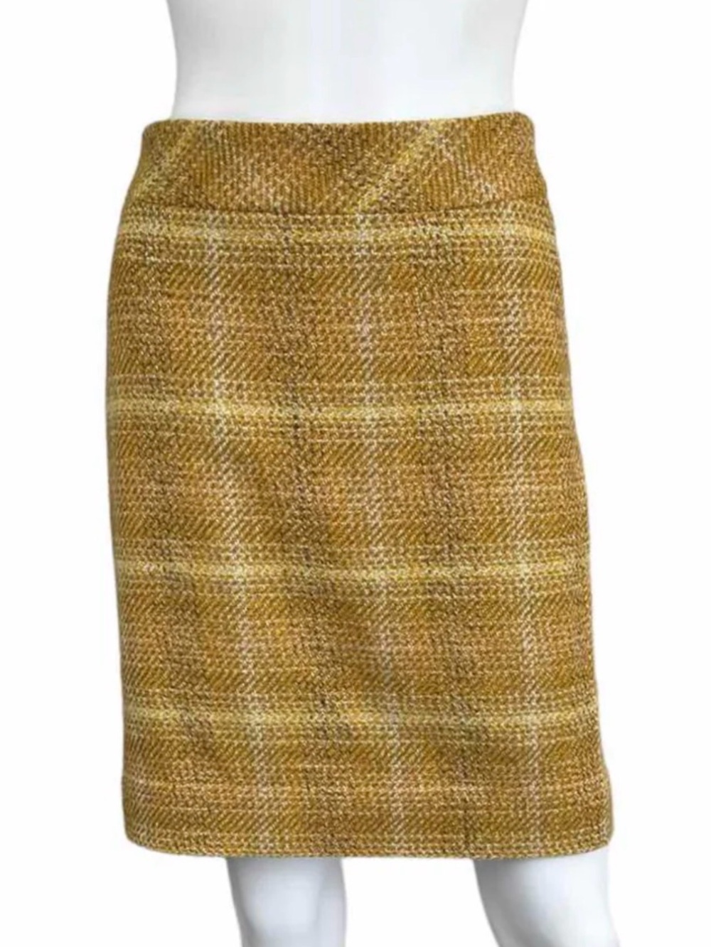 J Crew Gold Wool Blend Fully Lined Gold Tan Brown Tweed Pencil Skirt 14
